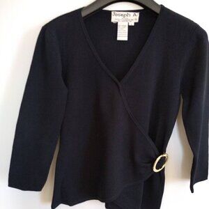 Ladies Petite SZ PS Joseph A. Black 3/4 Sleeve Faux Wrap Sweater
